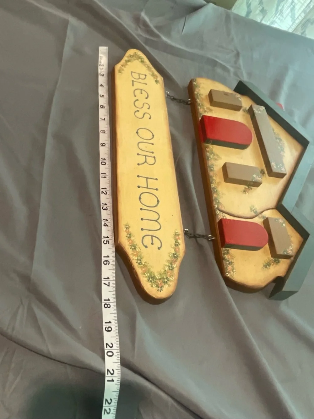 Rustic 'Bless Our Home' Wall Plaque in Red, Green and Brown